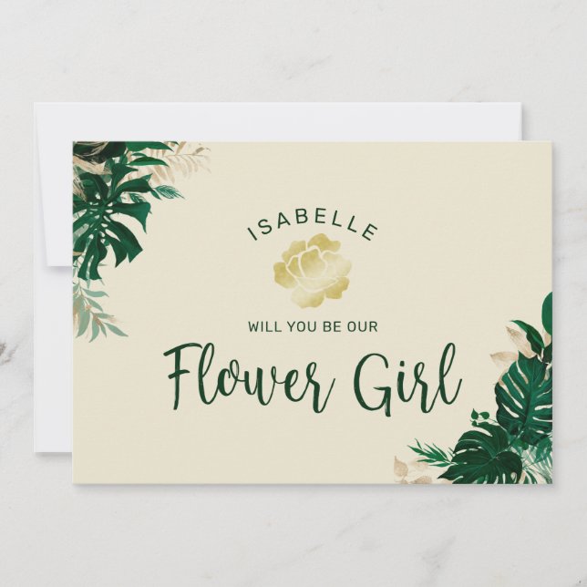 Tropiska blad är vår blomsterflicka förlovningskor (Framsida)