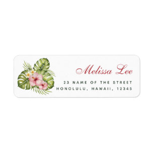 Tropiska blad Blommig hawaiisk hibiskusadress Returadress Etikett