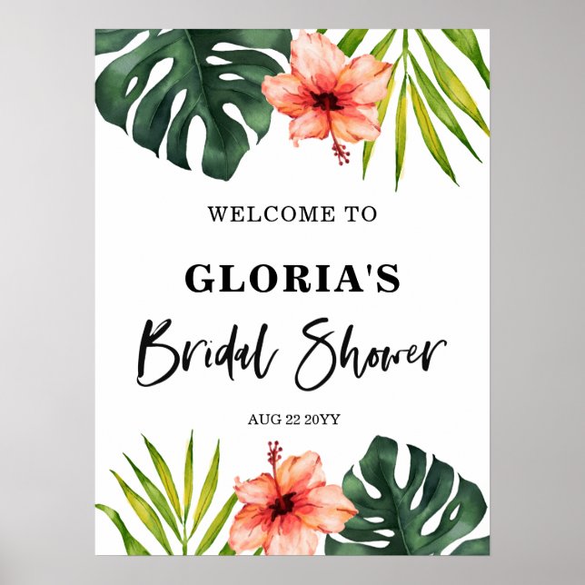 Tropiska blad Bröllopsdusch Välkommen  Poster (Framsidan)