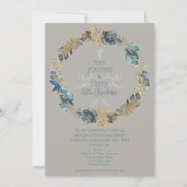 Tropiska blad dammig blå guld julfest julkort