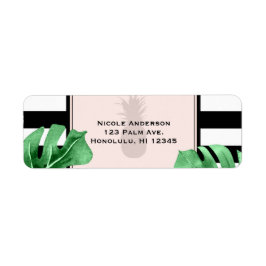 Tropiska blad & elegant bröllop med ananas returadress etikett