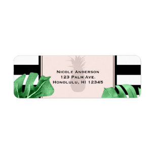 Tropiska blad & elegant bröllop med ananas returadress etikett