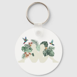 Tropiska blad & Fåglar Natur Estetisk Design Nyckelring