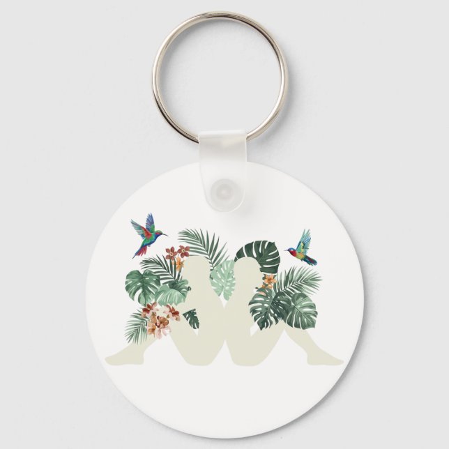 Tropiska blad & Fåglar Natur Estetisk Design Nyckelring (Framsida)