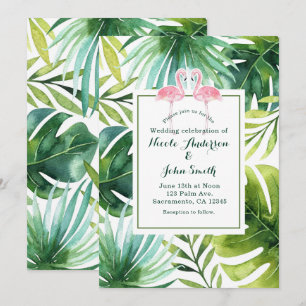 Tropiska blad & flamingo bröllopsinbjudningar inbjudningar