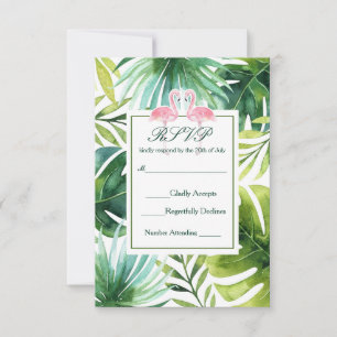 Tropiska blad & flamingos sommarbröllop RSVP OSA Kort