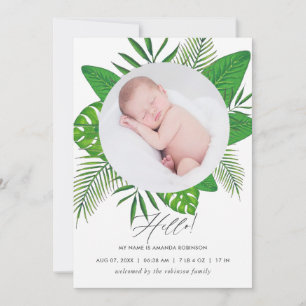 Tropiska blad Födelse Tillkännagivande Fotokort Meddelande