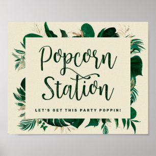 Tropiska blad Grön Popcorn Station Bröllopsskylt Poster