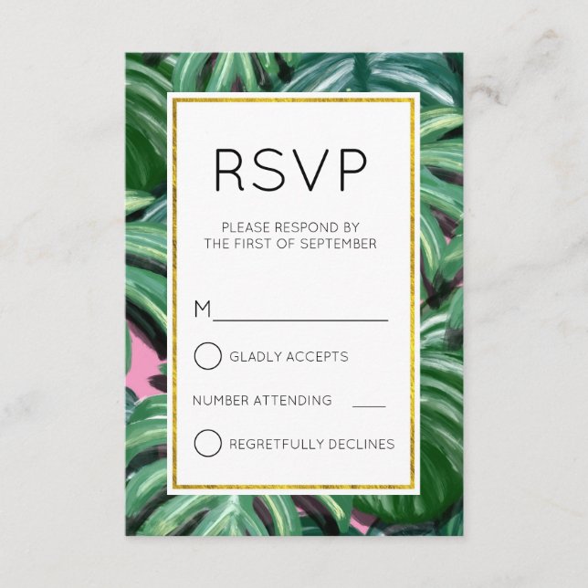 Tropiska blad gröna och frodiga Enkla RSVP OSA Kort (Framsida)