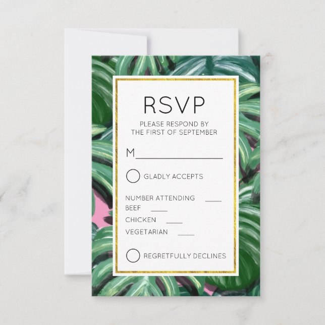 Tropiska blad gröna och frodiga RSVP OSA Kort (Framsida)
