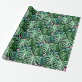 Tropiska blad gröna och rosa presentpapper