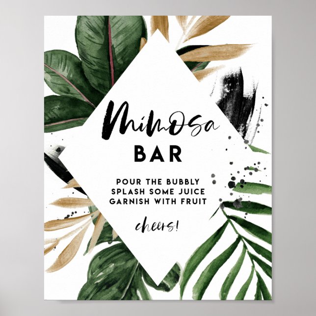 Tropiska blad Guld Folie Dusch Mimosa Barskylt Poster (Framsidan)