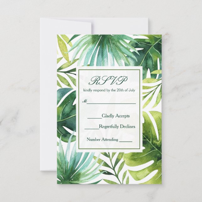 Tropiska blad hawaiianskt sommarbröllop RSVP OSA Kort (Framsida)