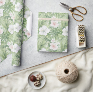 Tropiska blad Hibiskus Blommig Bröllopsdusch Presentpapper