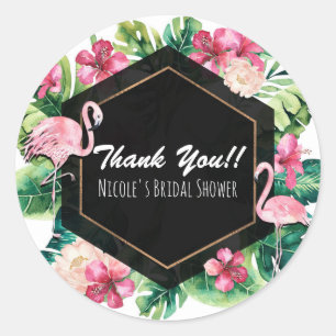 Tropiska blad Hibiskus Flamingos Party Favor Runt Klistermärke