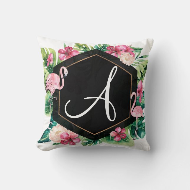 Tropiska blad Hibiskus Flamingos Sommar Chic Kudde (Framsida)