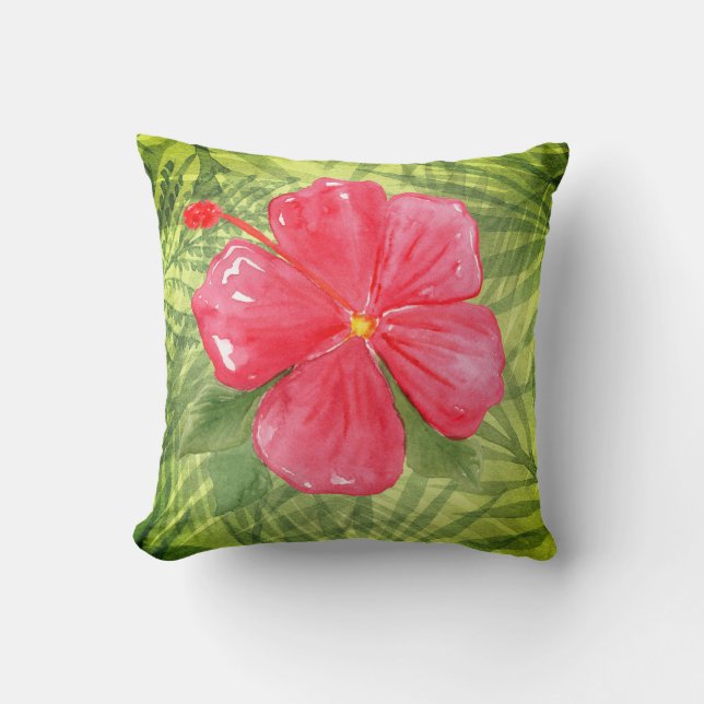 Tropiska blad & hibiskus kudde (Framsida)