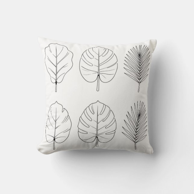 Tropiska blad Linjekonst Mönster Kudde (Framsida)