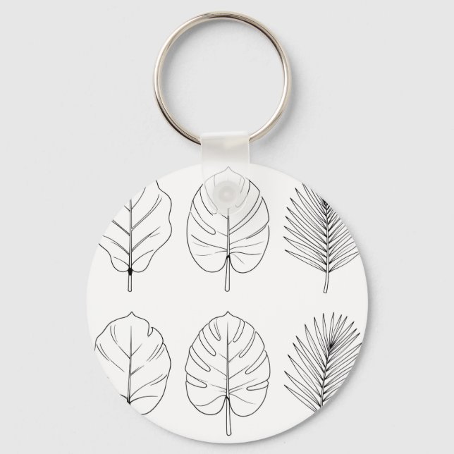 Tropiska blad Linjekonst Mönster Nyckelring (Framsida)