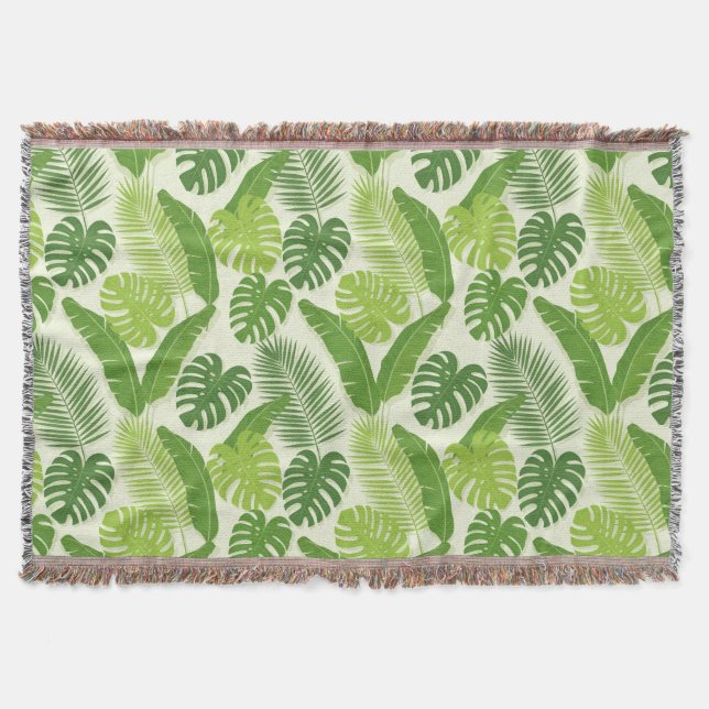 Tropiska blad & Monstera Sömlöst Mönster Filt (Framsidan)