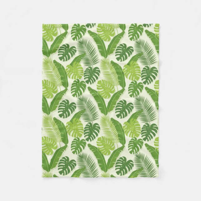 Tropiska blad & Monstera-sömlöst mönster Fleecefilt (Framsidan)