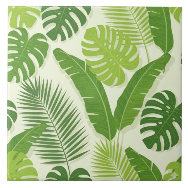 Tropiska blad & Monstera Sömlöst Mönster Kakelplatta (Framsidan)