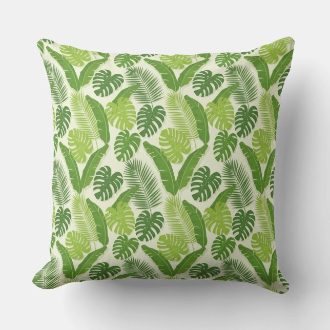 Tropiska blad & Monstera Sömlöst Mönster Kudde (Framsida)