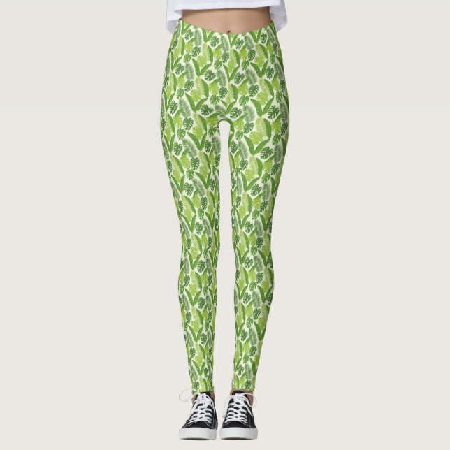 Tropiska blad & Monstera-sömlöst mönster Leggings (Framsida)