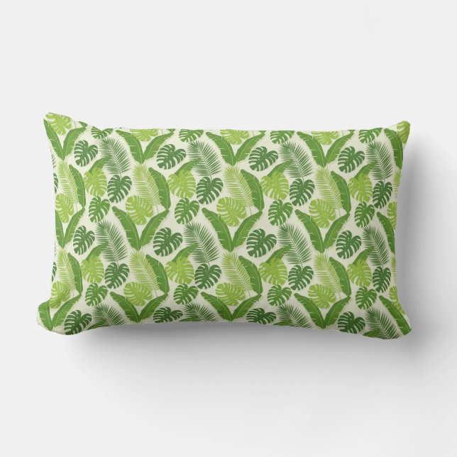 Tropiska blad & Monstera Sömlöst Mönster Lumbarkudde (Framsida)