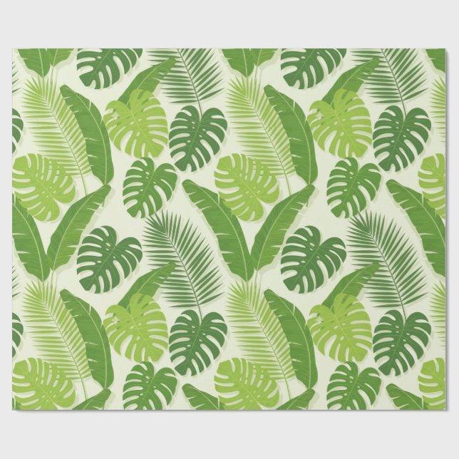 Tropiska blad & Monstera Sömlöst Mönster Presentpapper (Platt)