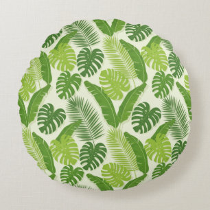 Tropiska blad & Monstera Sömlöst Mönster Rund Kudde