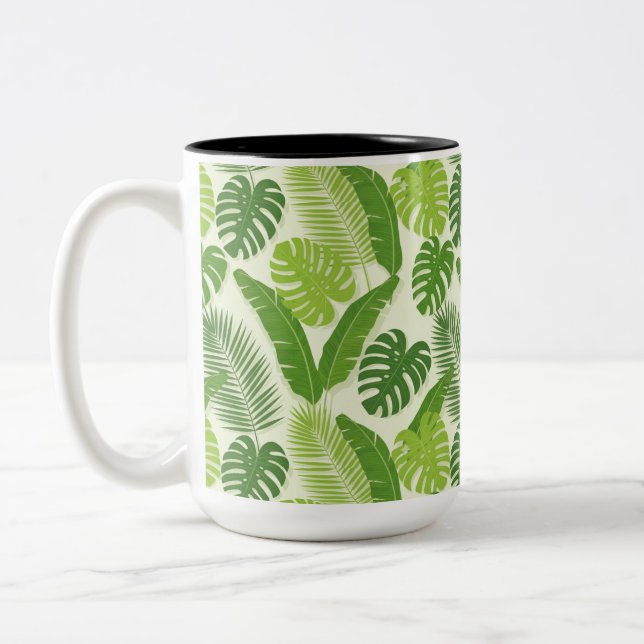 Tropiska blad & Monstera Sömlöst Mönster Två-Tonad Mugg (Vänster)