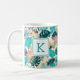 Tropiska blad och blommor collage mönster kaffemugg