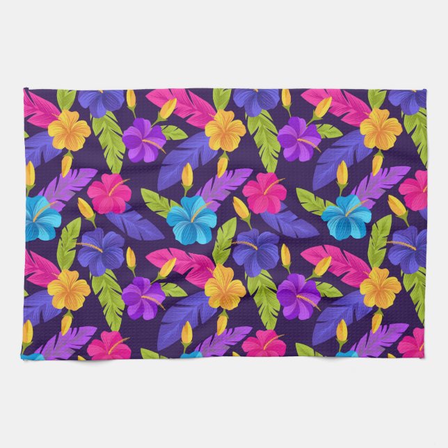 Tropiska blad och blommor Mönster-23857 Kökshandduk (Horisontell)