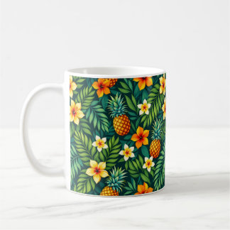Tropiska blad och mönster med pineapple kaffemugg