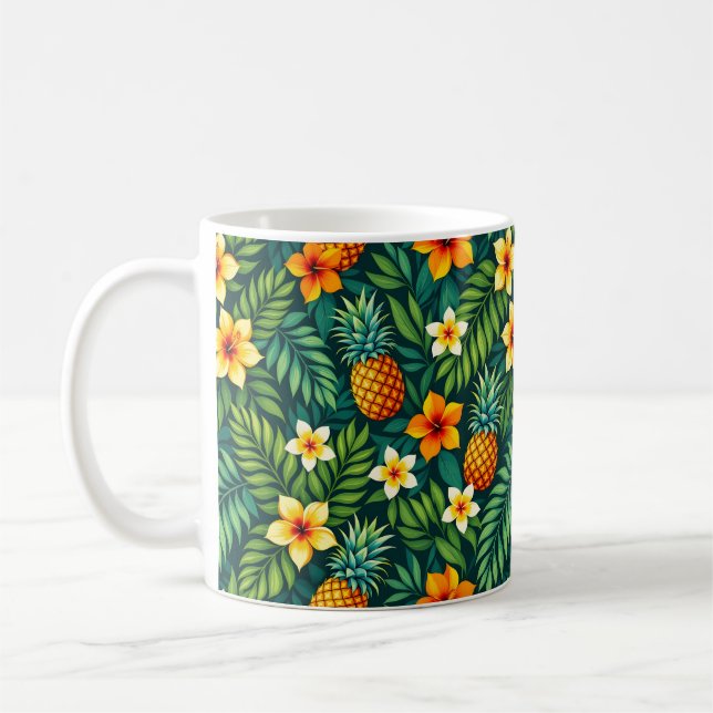 Tropiska blad och mönster med pineapple kaffemugg (Vänster)