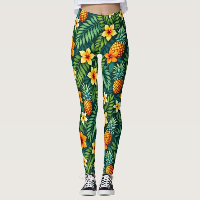 Tropiska blad och mönster med pineapple leggings (Framsida)
