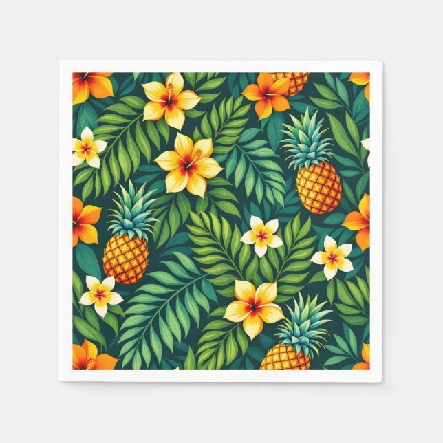 Tropiska blad och mönster med pineapple pappersservett (Framsidan)