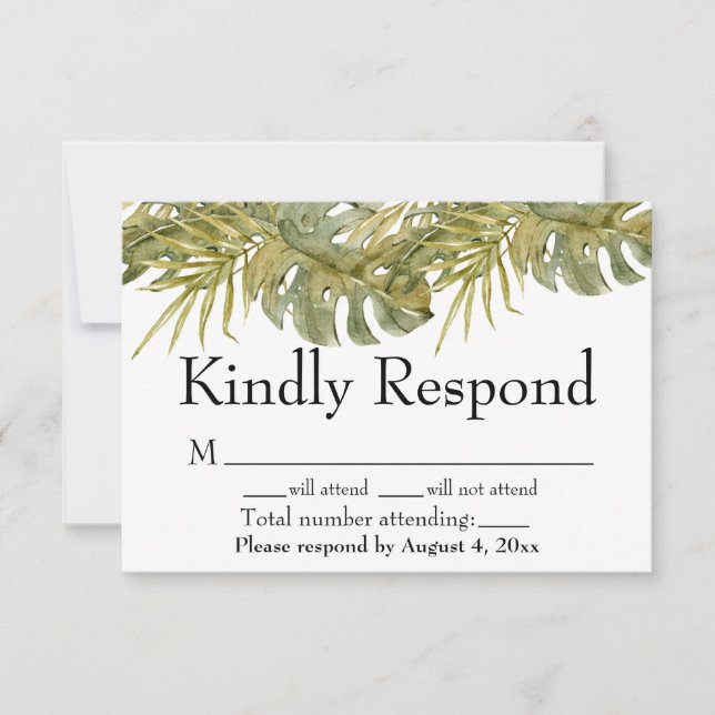 Tropiska blad Palm Bröllop RSVP-kort Tack Kort (Framsida)