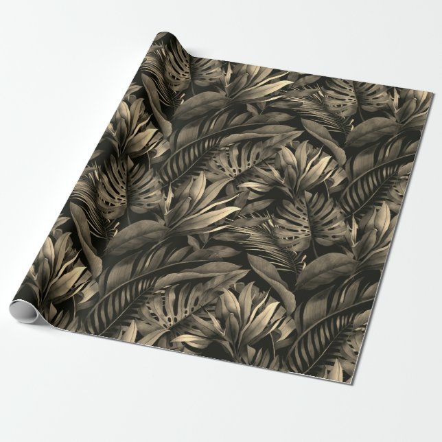 Tropiska blad presentpapper (Utrullad)