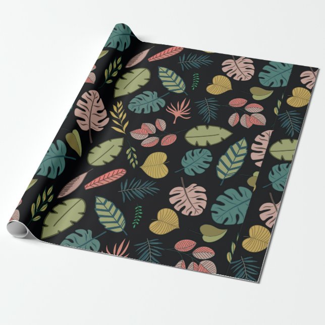 Tropiska blad sömlöst mönster presentpapper (Utrullad)