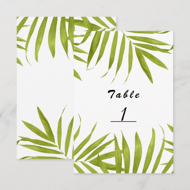Tropiska blad sommar bröllop bord nummer kort (Fram/baksida)
