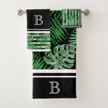 Tropiska Blad Svarta vita Rand Mönster