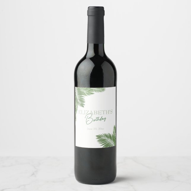Tropiska blad  vinflaska etikett (Framsida)