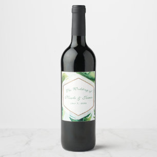 Tropiska blad Vita Gröna Guld Anpassad Vin Vinflaska Etikett