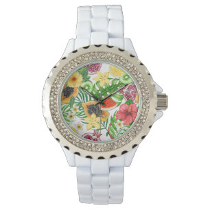 Tropiska blandningar av frukt, blommor och löv på armbandsur