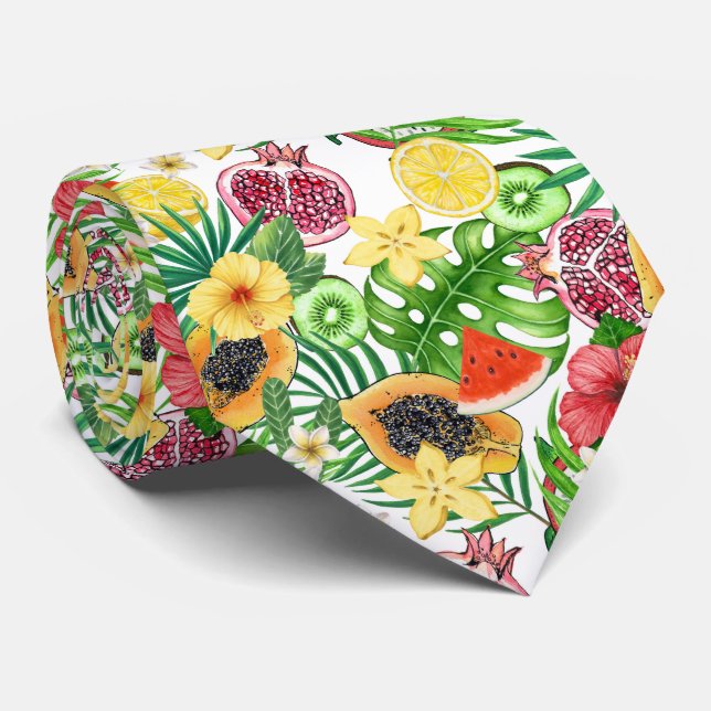 Tropiska blandningar av frukt, blommor och löv på  slips (Rullad)