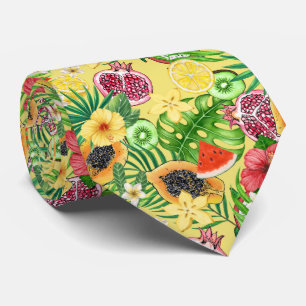Tropiska blandningar av frukt, blommor och löv på  slips