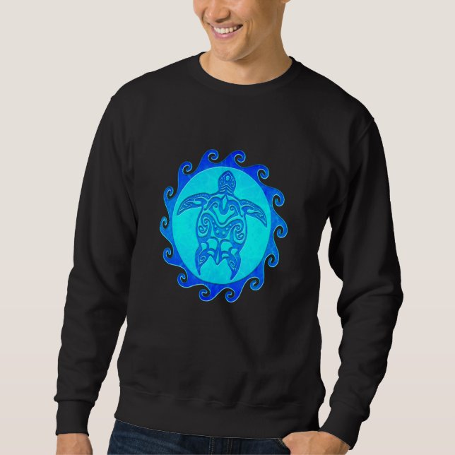 Tropiska Blåstammen Turtle Maori Sol Lång Ärmad Tröja (Framsida)