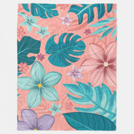 Tropiska bliss-Blommigt med Pastel Löv & Flowers Fleecefilt
